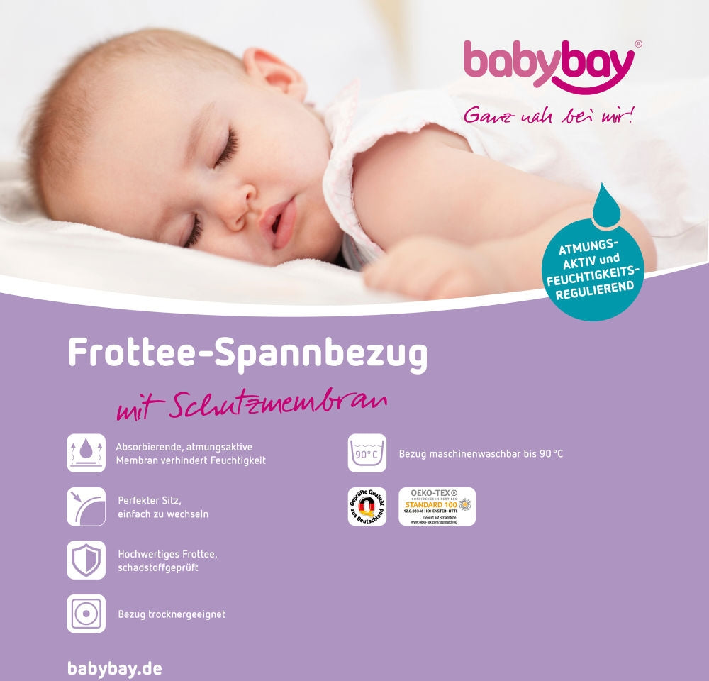 Detalj av frotté stretchlaken med membran for babybay