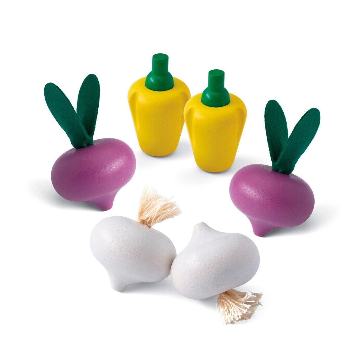 Frukt- og grønnsakssett i gummitre 6 deler - PlanToys