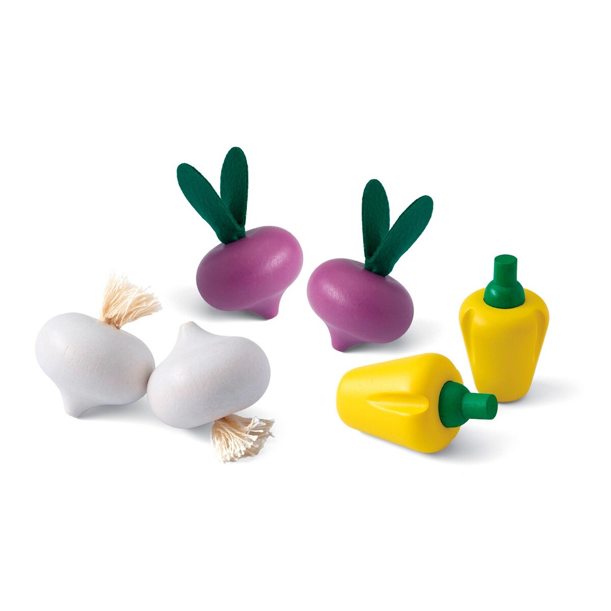 Frukt- og grønnsakssett i gummitre 6 deler - PlanToys