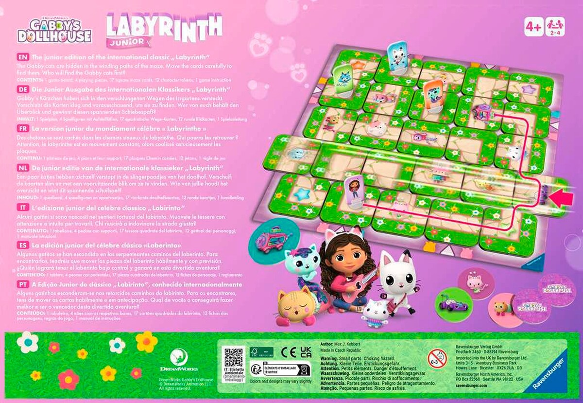 Gabby's Dollhouse Junior Labyrinth brettspill bakside
