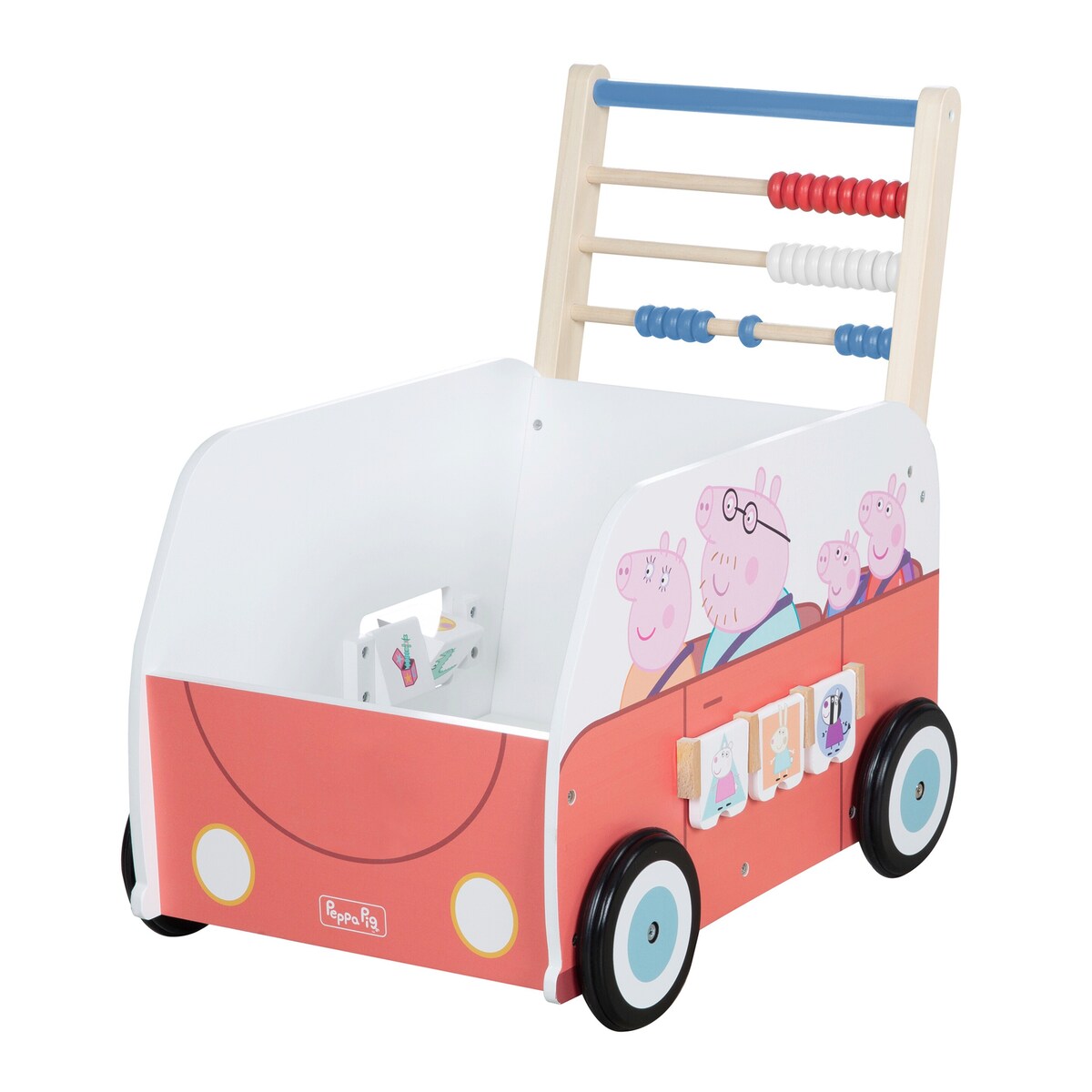 Gåbil buss Peppa Pig med aktivitetsleker bakside