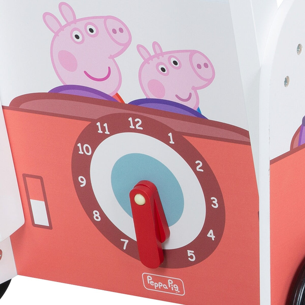 Detalj av aktivitetsleker på Gåbil buss Peppa Pig med aktivitetsleker