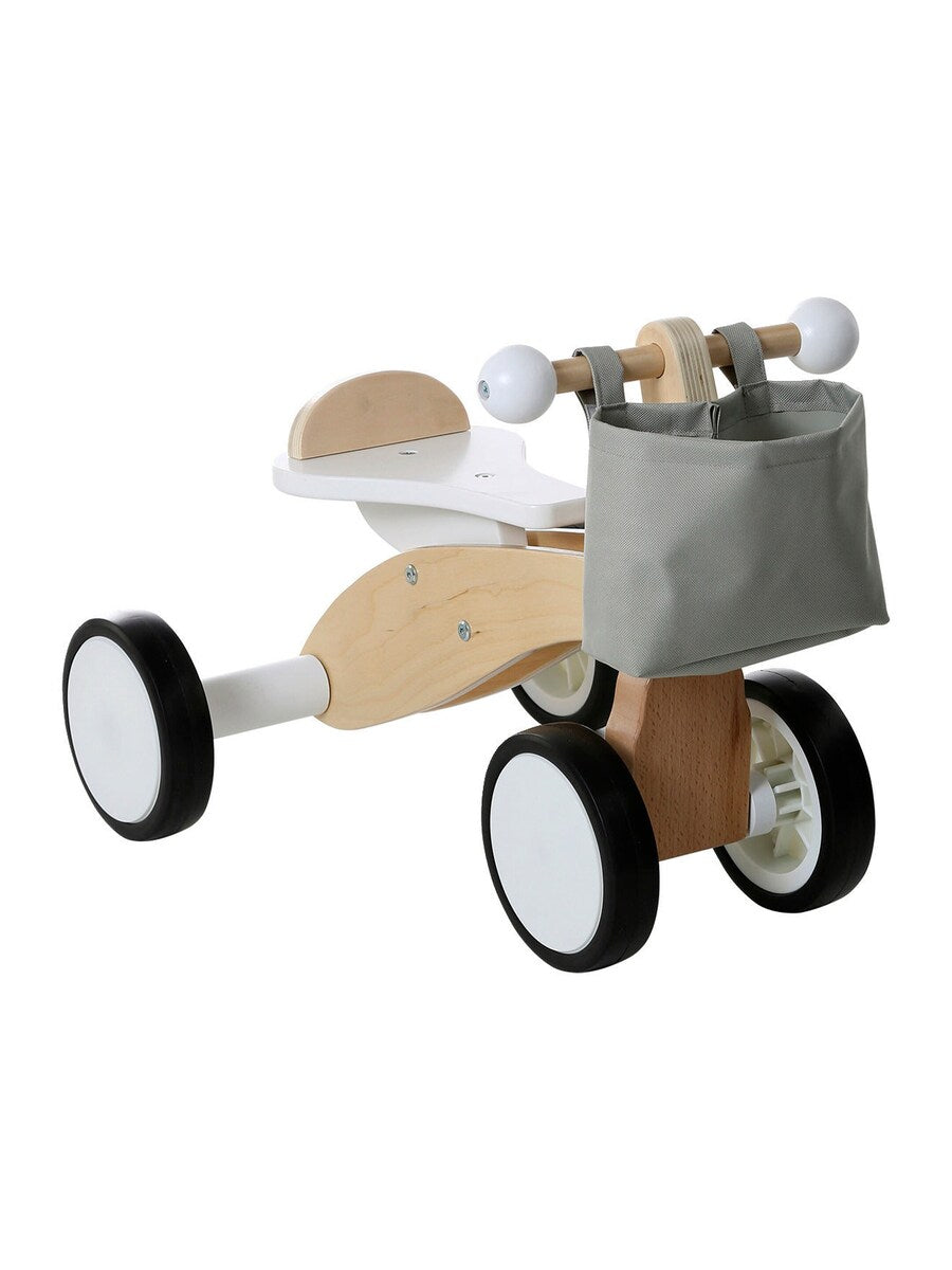 Gåbil i tre FSC® med stoffkurv 52 x 36 cm forfra