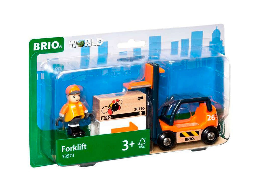 Gaffeltruck med figur og last til togbane - BRIO bakside