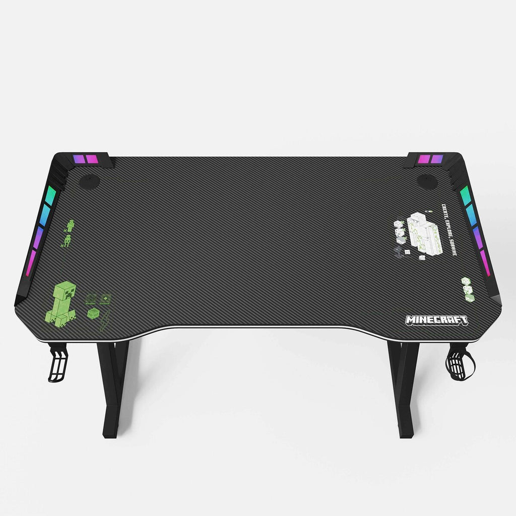 Detalj av LED-lys på Gamingbord MINECRAFT med LED og koppeholder Z-fot metall