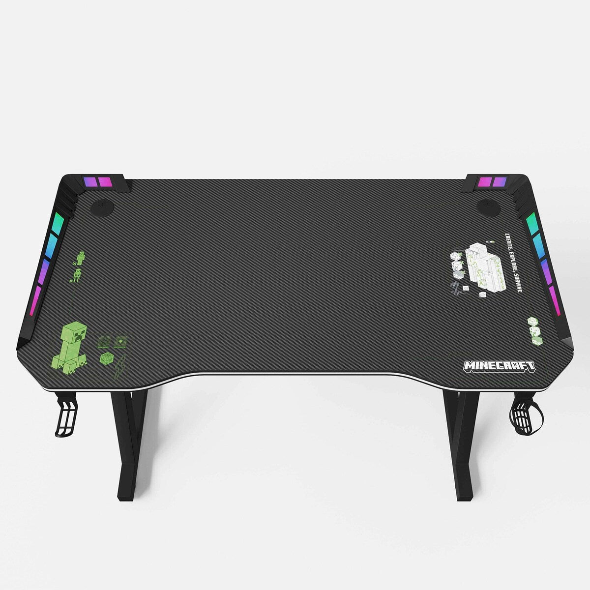 Detalj av LED-lys på Gamingbord MINECRAFT med LED og koppeholder Z-fot metall