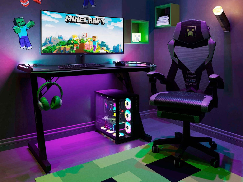 Montert Gamingbord MINECRAFT med LED og koppeholder Z-fot metall i rom