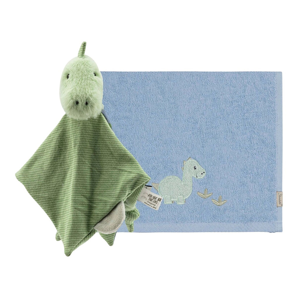 Gavesett 2 deler med rangle og håndkle Dino Rexi forfra