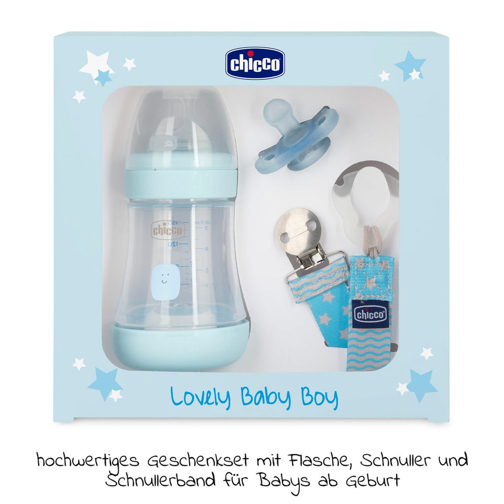Gavesett 3 deler tåteflaske 150 ml, smokk og smokkebånd - Chicco