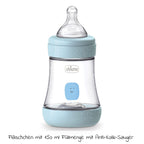 Gavesett 3 deler tåteflaske 150 ml, smokk og smokkebånd - Chicco