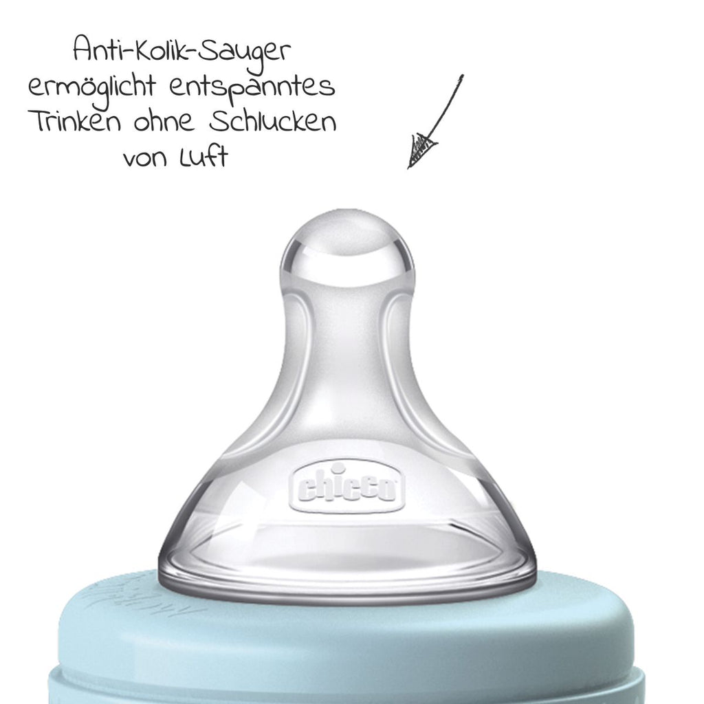 Gavesett 3 deler tåteflaske 150 ml, smokk og smokkebånd - Chicco