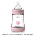 Detalj av silikon-smokk i Gavesett 3 deler tåteflaske 150 ml, smokk og smokkebånd - Chicco