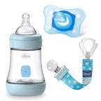 Gavesett 3 deler tåteflaske 150 ml, smokk og smokkebånd - Chicco