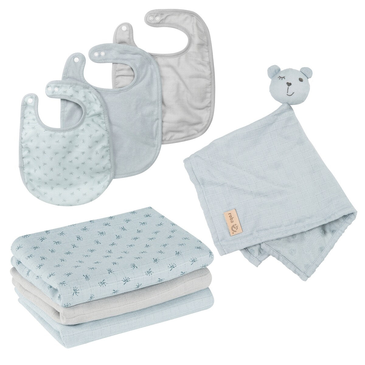 Detalj av Gavesett baby essentials Lil Planet økologisk bomull turkis