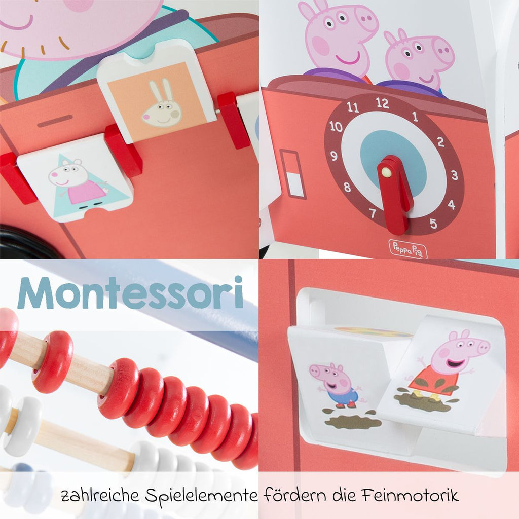 Sidebilde av Gåvogn og aktivitetsbuss med klokke og kuleramme Peppa Pig