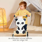 Montert gåvogn i tre med gummihjul, panda-design