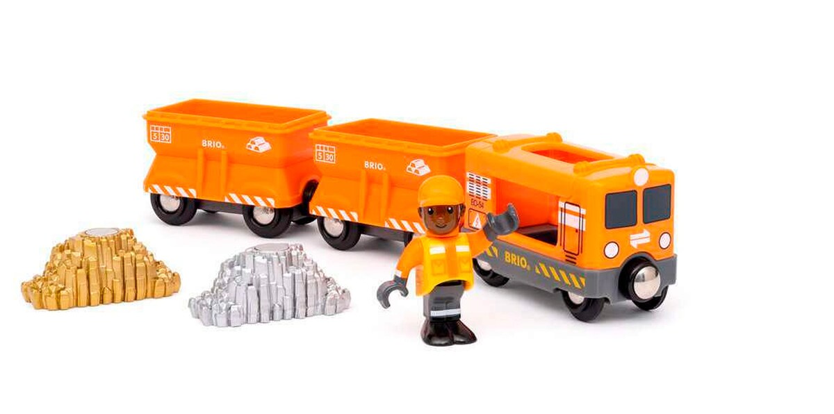 Godstog i tre med 2 vogner og figur - BRIO detalj av magnetkobling