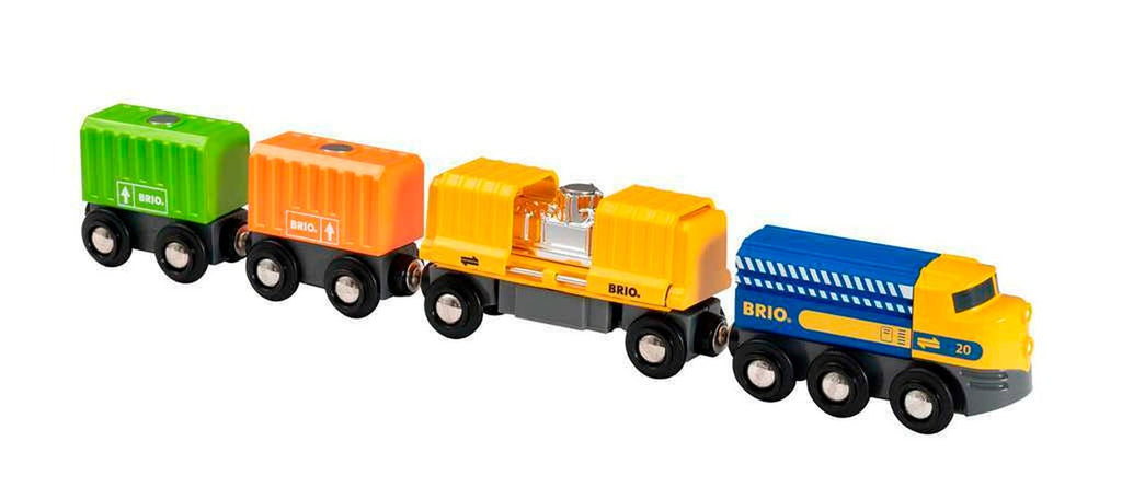 Godstog med tre vogner i tre, 33,3 cm - BRIO World forfra