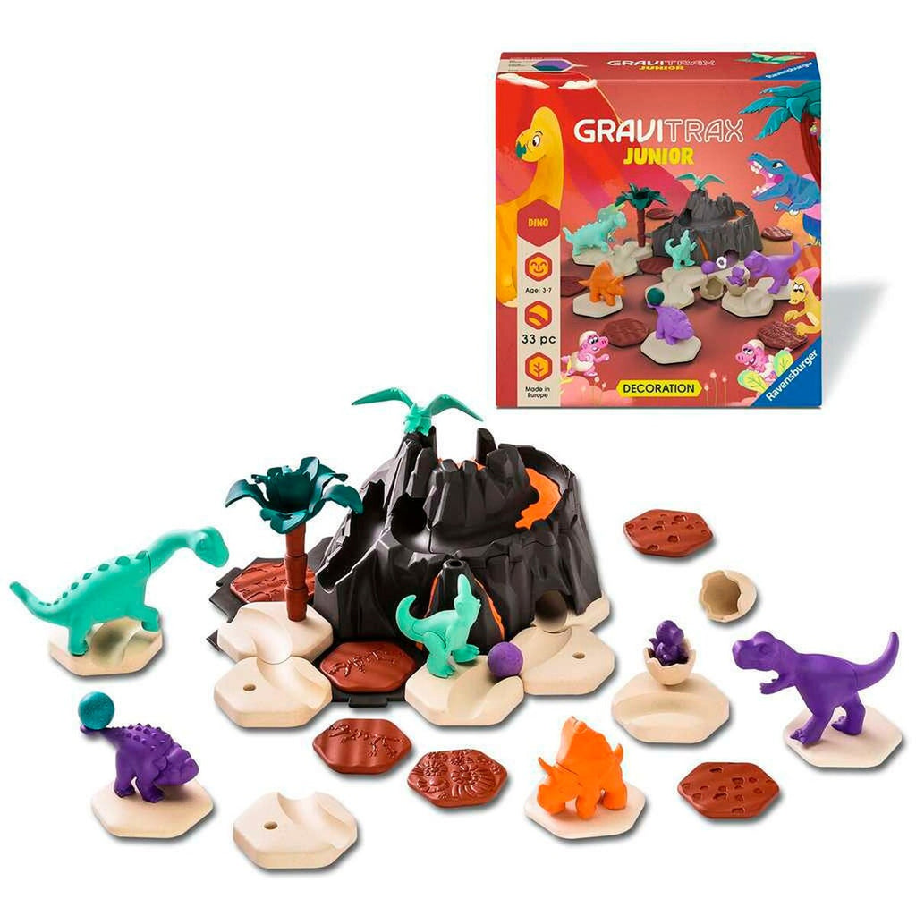 Detalj av vulkan og dinosaurfigurer i GraviTrax Junior Extension Dino