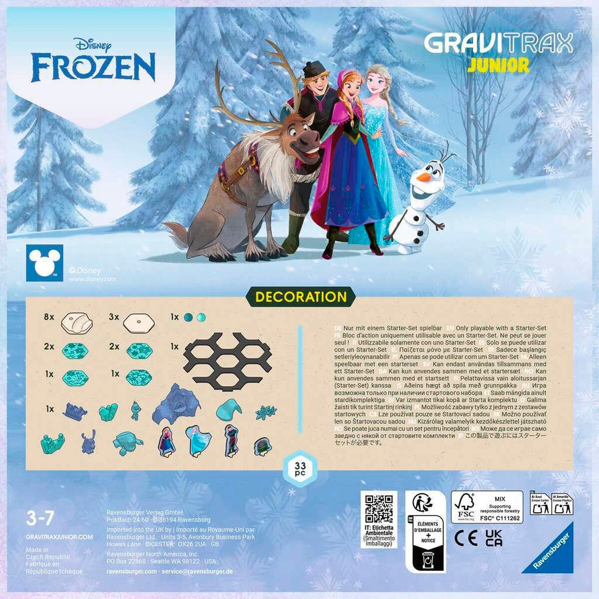 Baksiden av GraviTrax Junior Extension Frozen kulebane med dekorasjoner