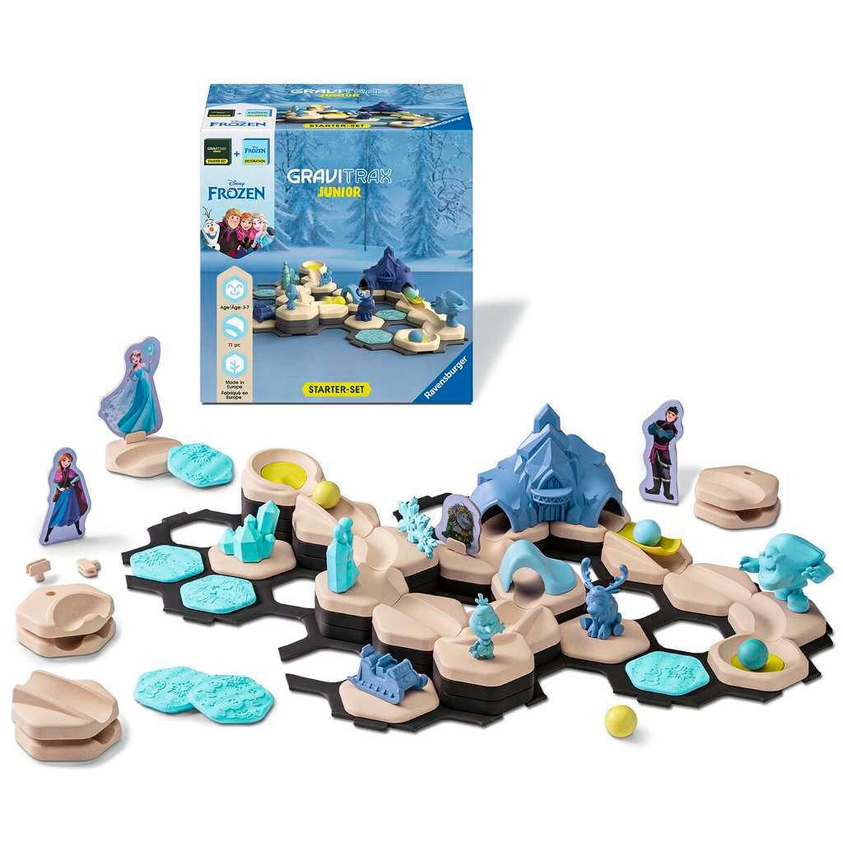 Detalj av kurver og høydeklosser i GraviTrax Junior starter-sett Frozen