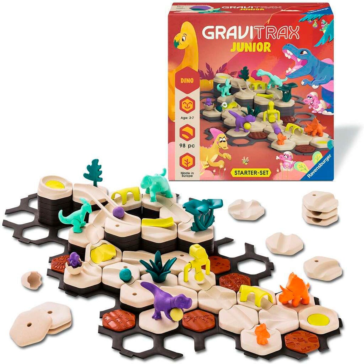 Detalj av GraviTrax Junior starter-sett L Dino byggesett med dinosaurfigurer