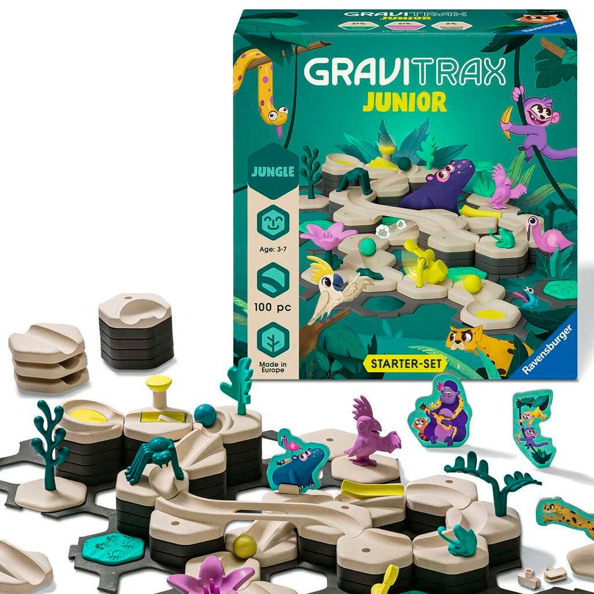 Montert GraviTrax Junior Starter-sett L Jungle kulebane i bruk