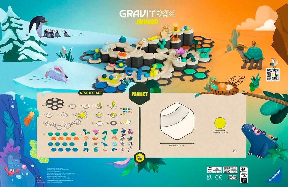 Baksiden av GraviTrax Junior Starter-sett XXL Planet kulebane