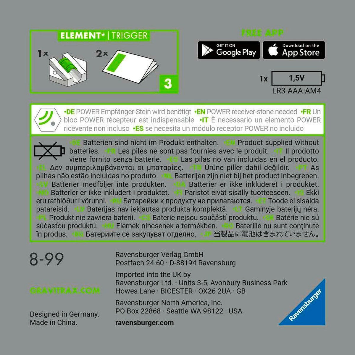 GraviTrax POWER Trigger elektronisk element kulebane bakside