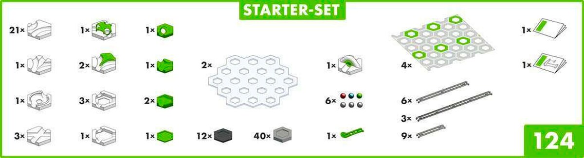 GraviTrax starter-sett kulebane med 120+ deler og instruksjonshefte