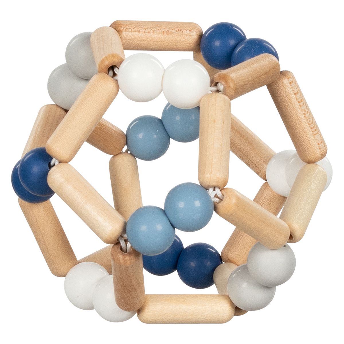 Gripeleke elastisk ball i heltre med silikonperler, blå forfra