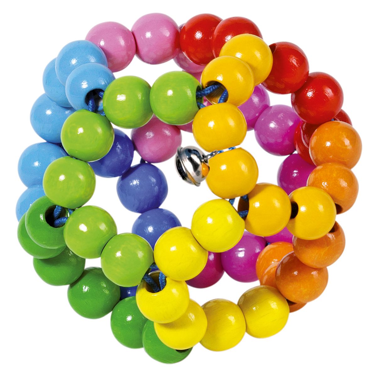 Gripeleke i tre med perler - regnbueball - Goki forfra