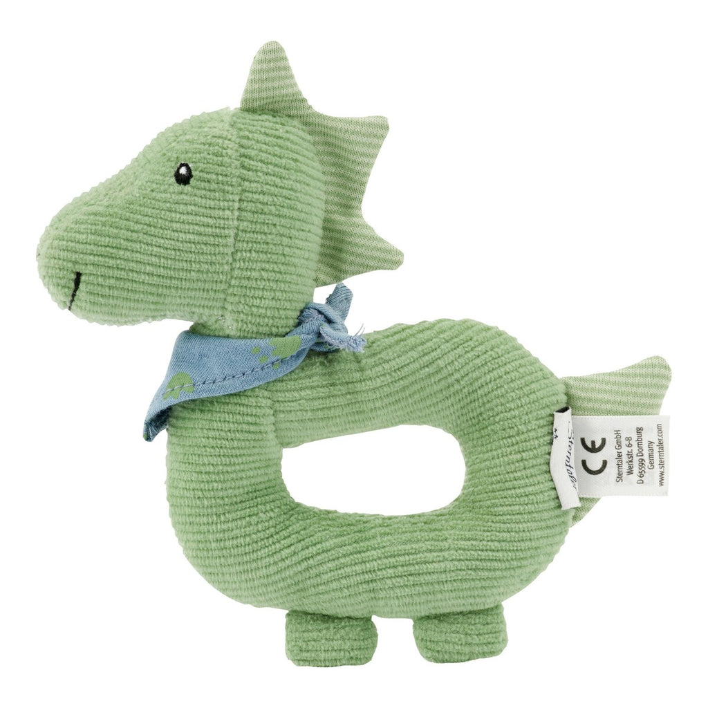 Gripering dino Rexi med rangle, myk fløyel forfra