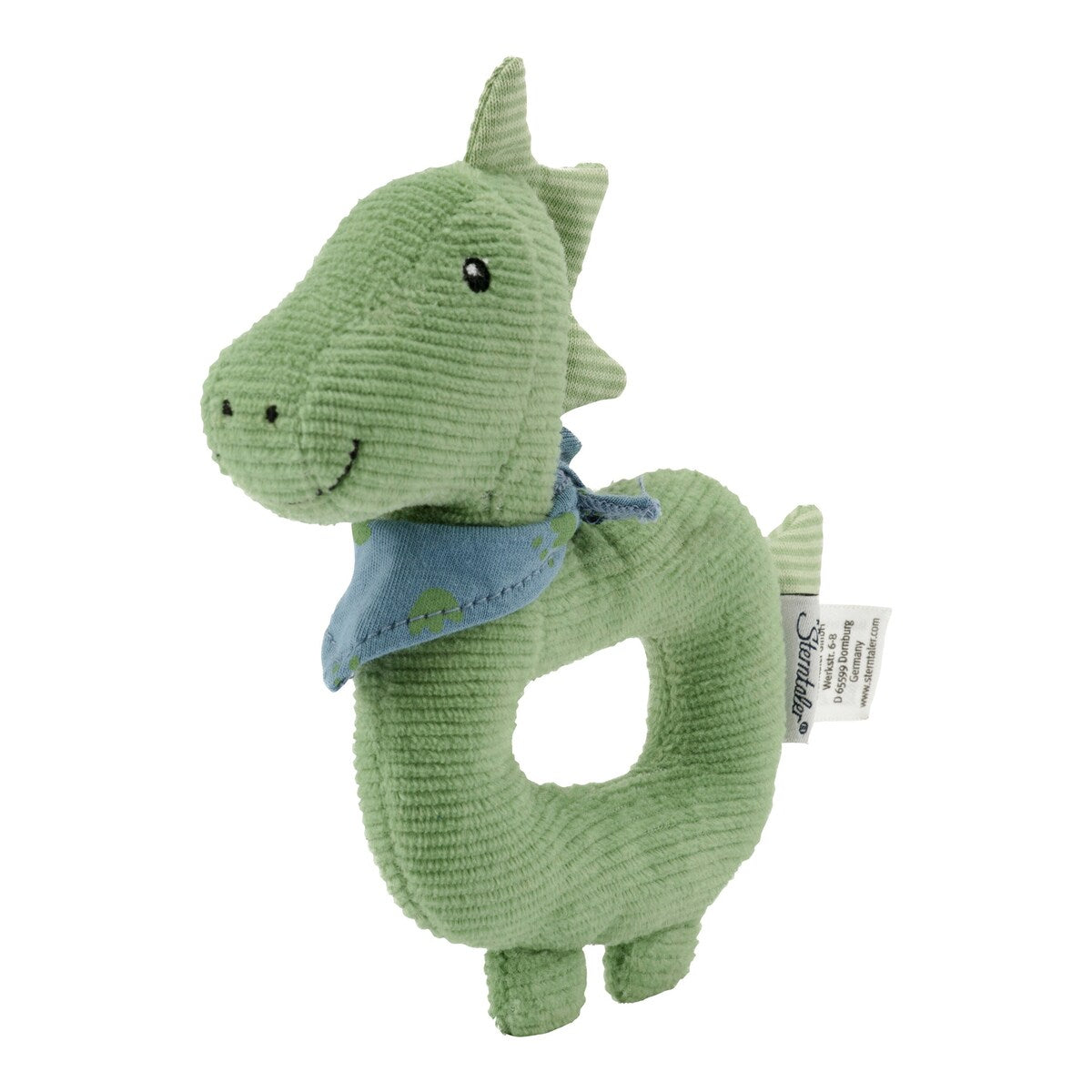 Gripering dino Rexi med rangle, myk fløyel bakside