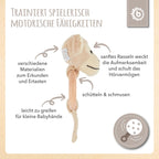 Gripering med rangle i tre og bomull, ape montert