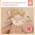 Nærbilde av stoffstruktur på Gripering med rangle rådyr 22 cm polyester