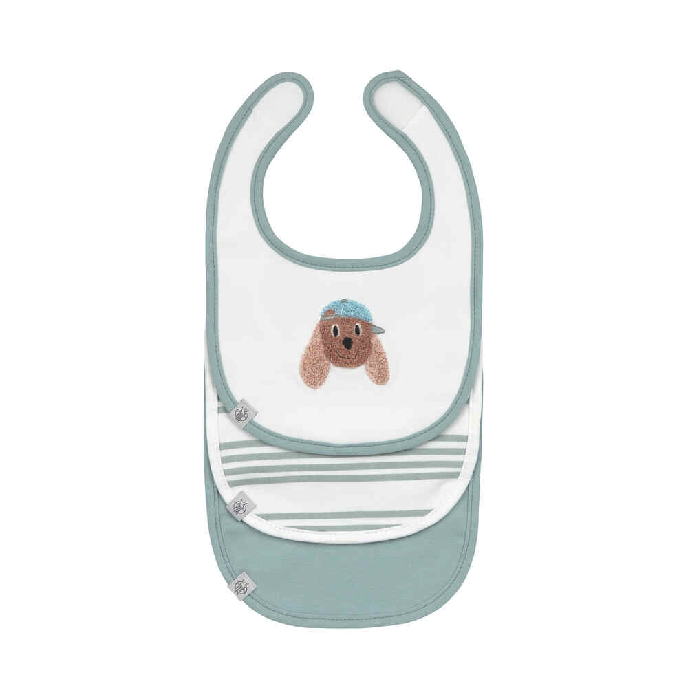 Gulpesmekke 3-pack i økologisk bomull Tiny Team Hund Lässig forfra