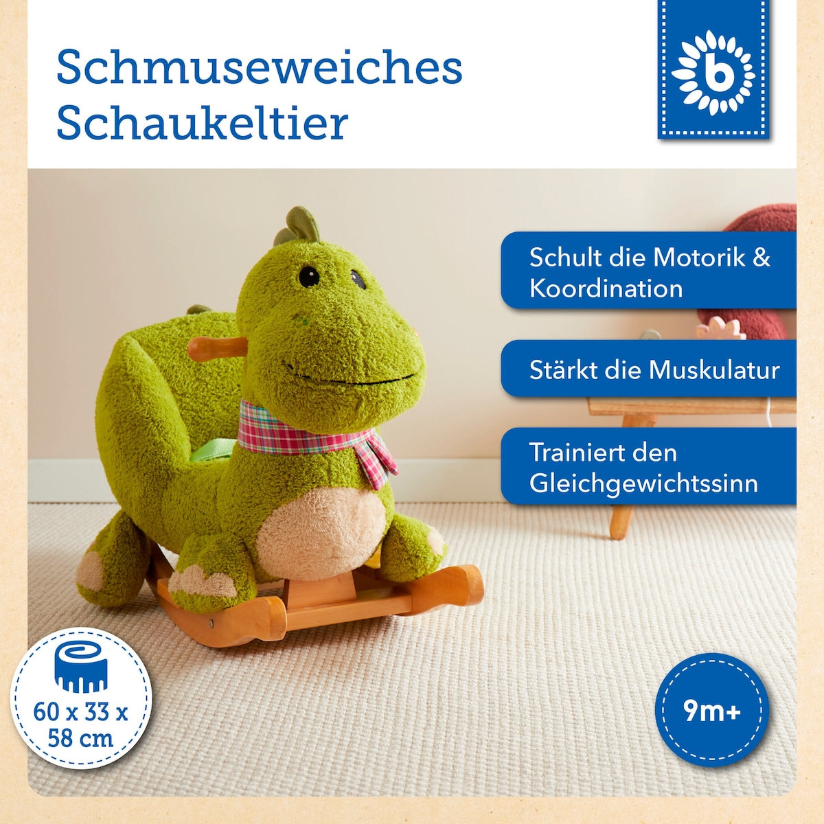 Gyngedyr dinosaur i polyester bakside