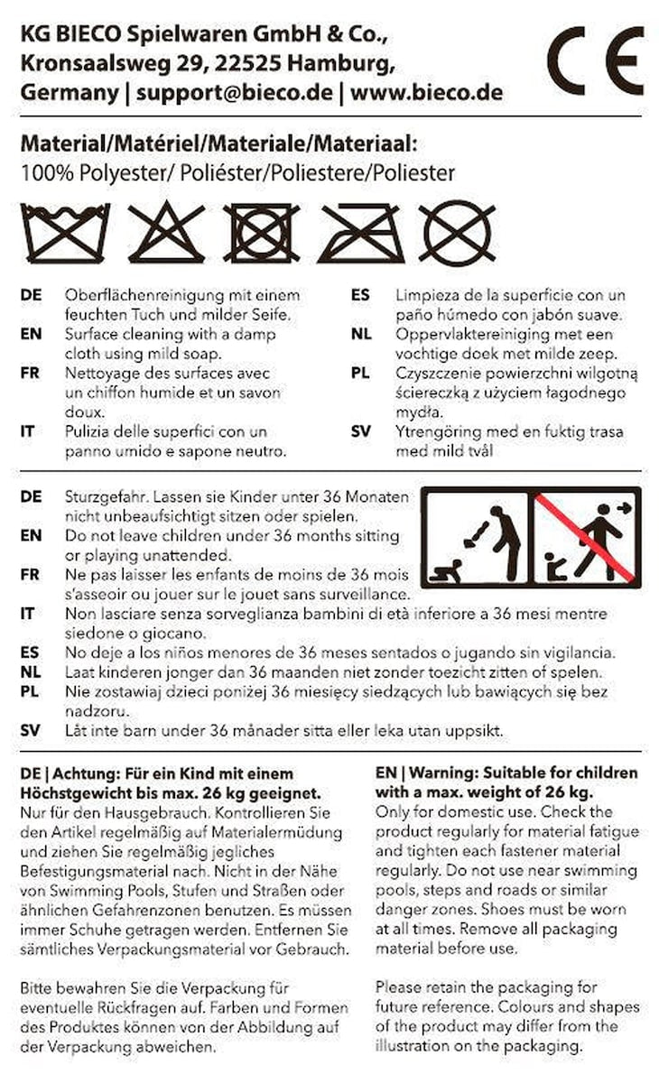 Gyngedyr elefant i plysj, fra 9 mnd, 60x53x31 cm - Bieco
