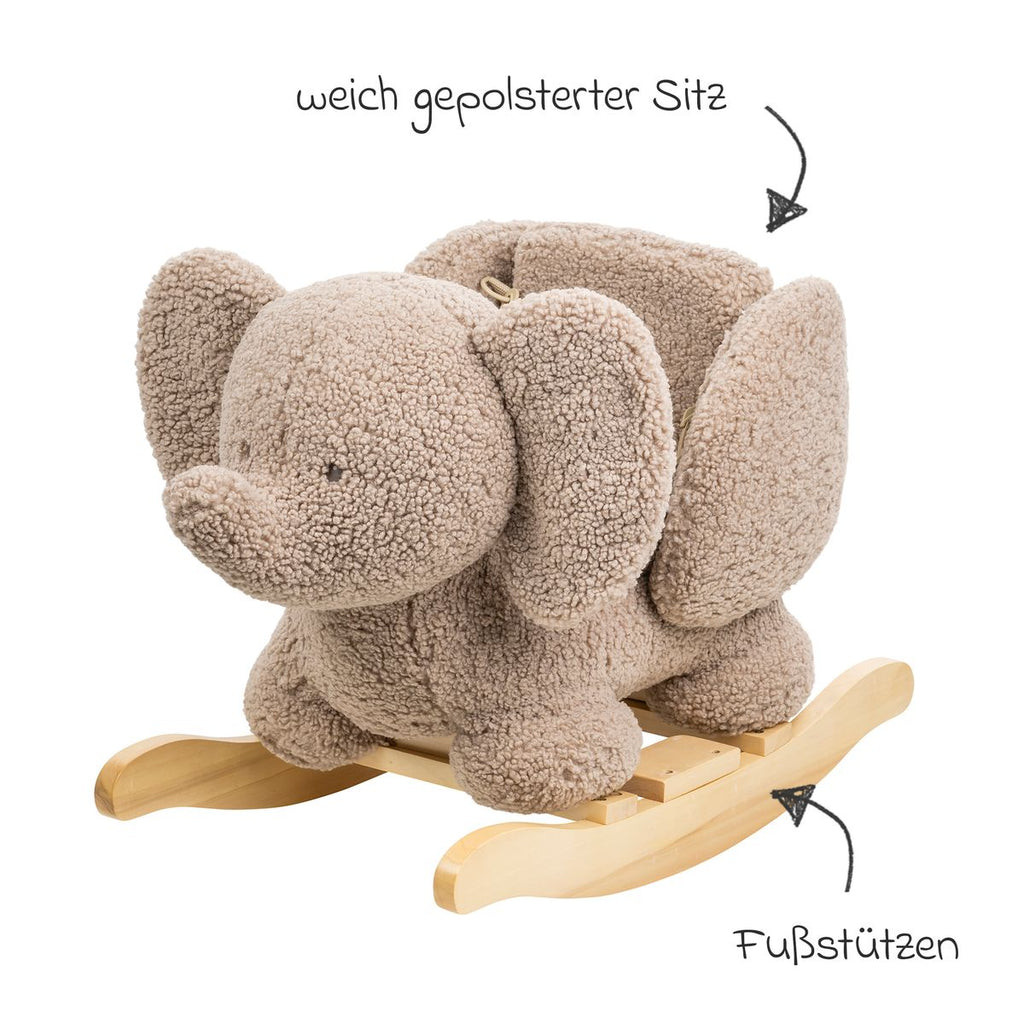 Gyngedyr elefant med sikkerhetsbelte taupe bakside