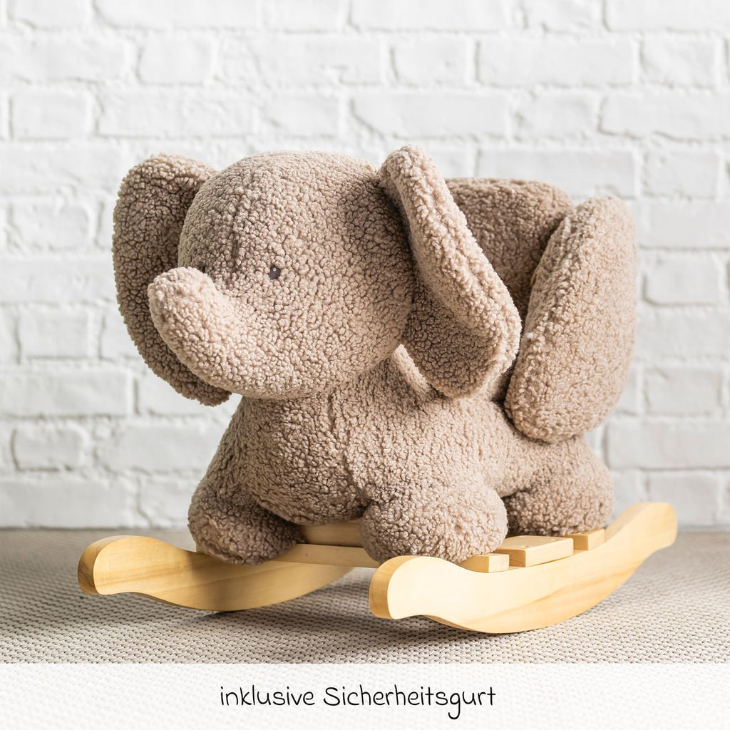 Gyngedyr elefant med sikkerhetsbelte taupe detalj av sikkerhetsbelte