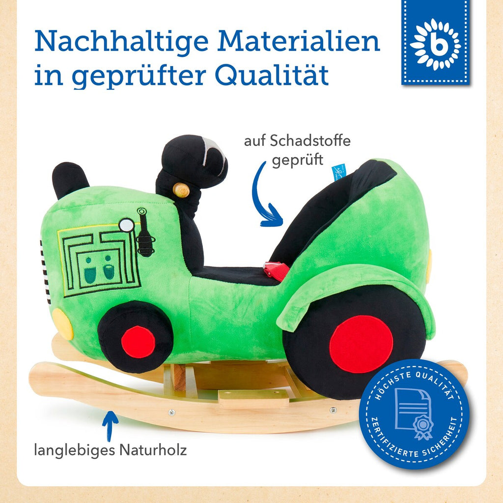 Gyngedyr traktor i plysj fra 9 mnd, 59x32,5x47 cm - Bieco