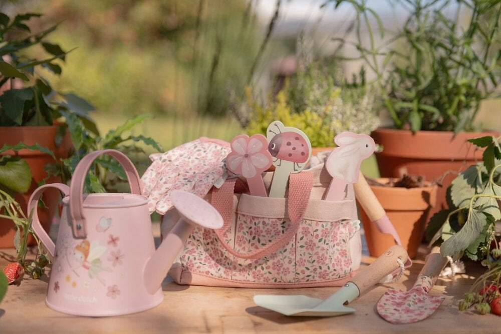 Hagesett 10 deler Fairy Garden med verktøyveske rosa verktøyveske illustrasjon