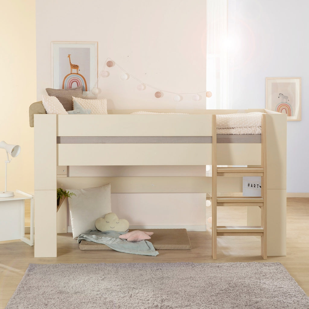 Halvhøy seng sett "Loft" Flexi Grow 90x200 cm detalj av sikkerhetsrekkverk