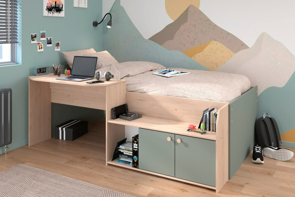 Halvhøy seng Jade 1 med skrivebord detalj av skrivebord