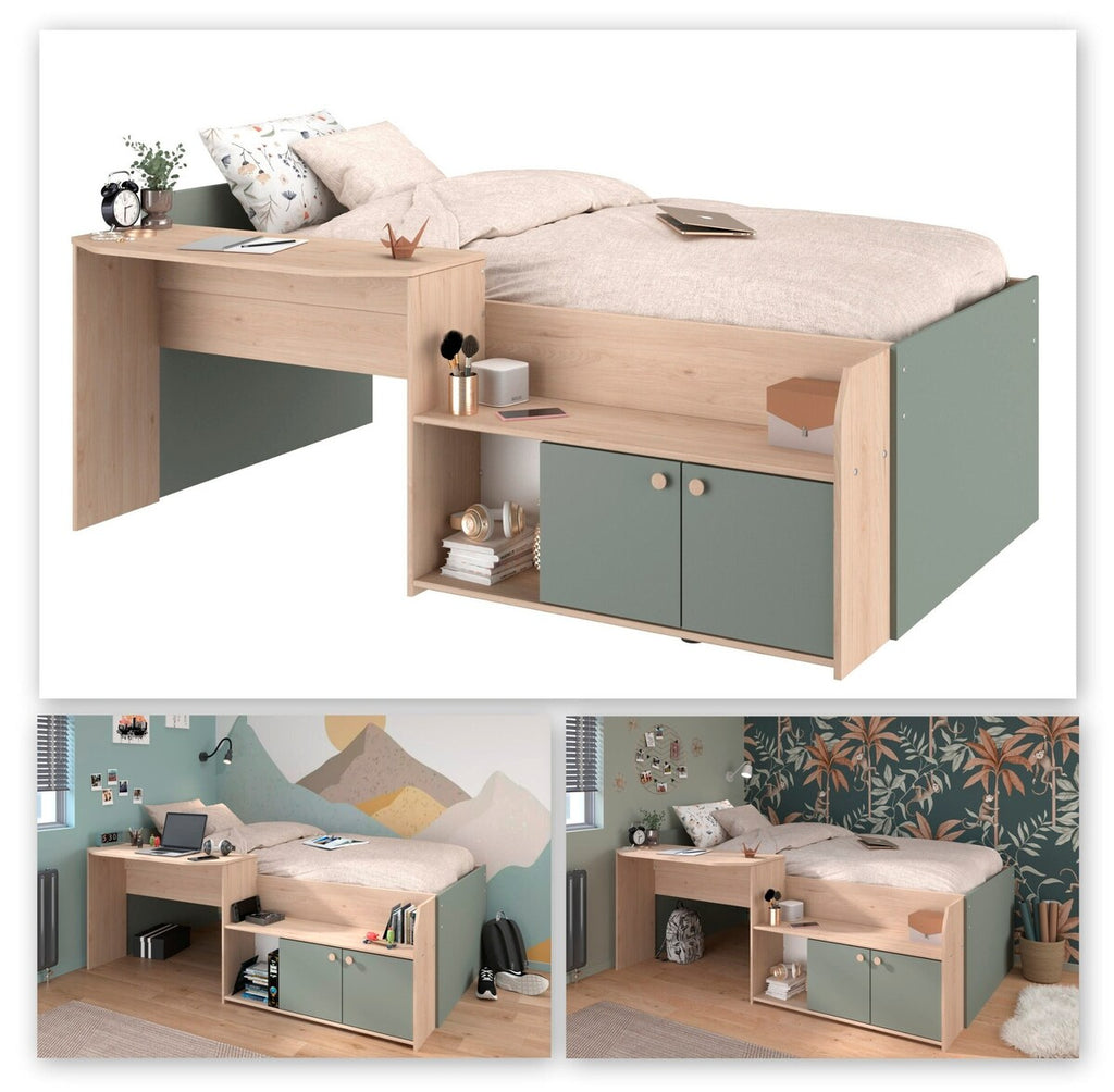 Halvhøy seng Jade 1 med skrivebord detalj av foliert overflate