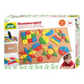 Hammerspill med 72 brikker, korkplate 28x19,5 cm forfra
