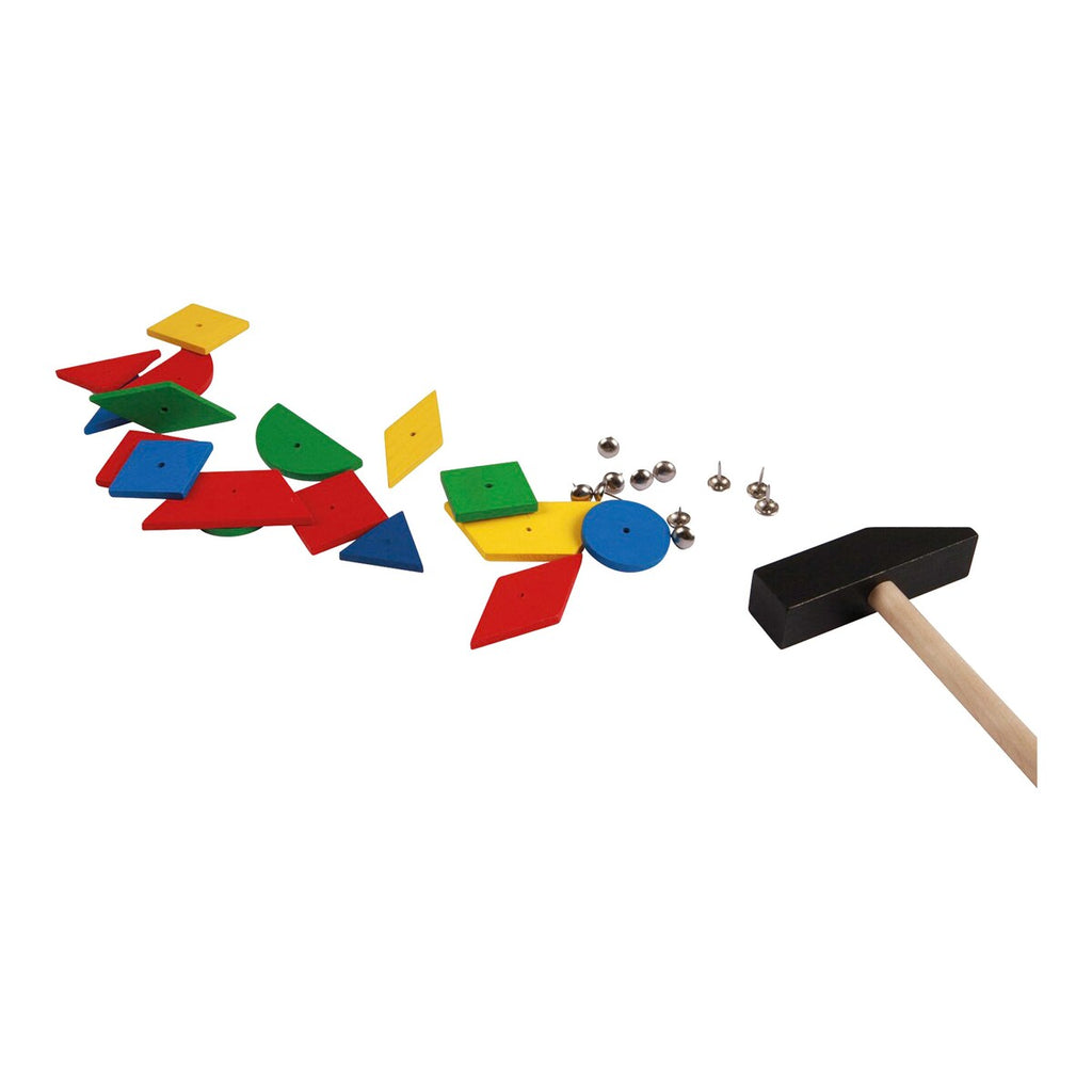 Hammerspill med 72 brikker, korkplate 28x19,5 cm bakside