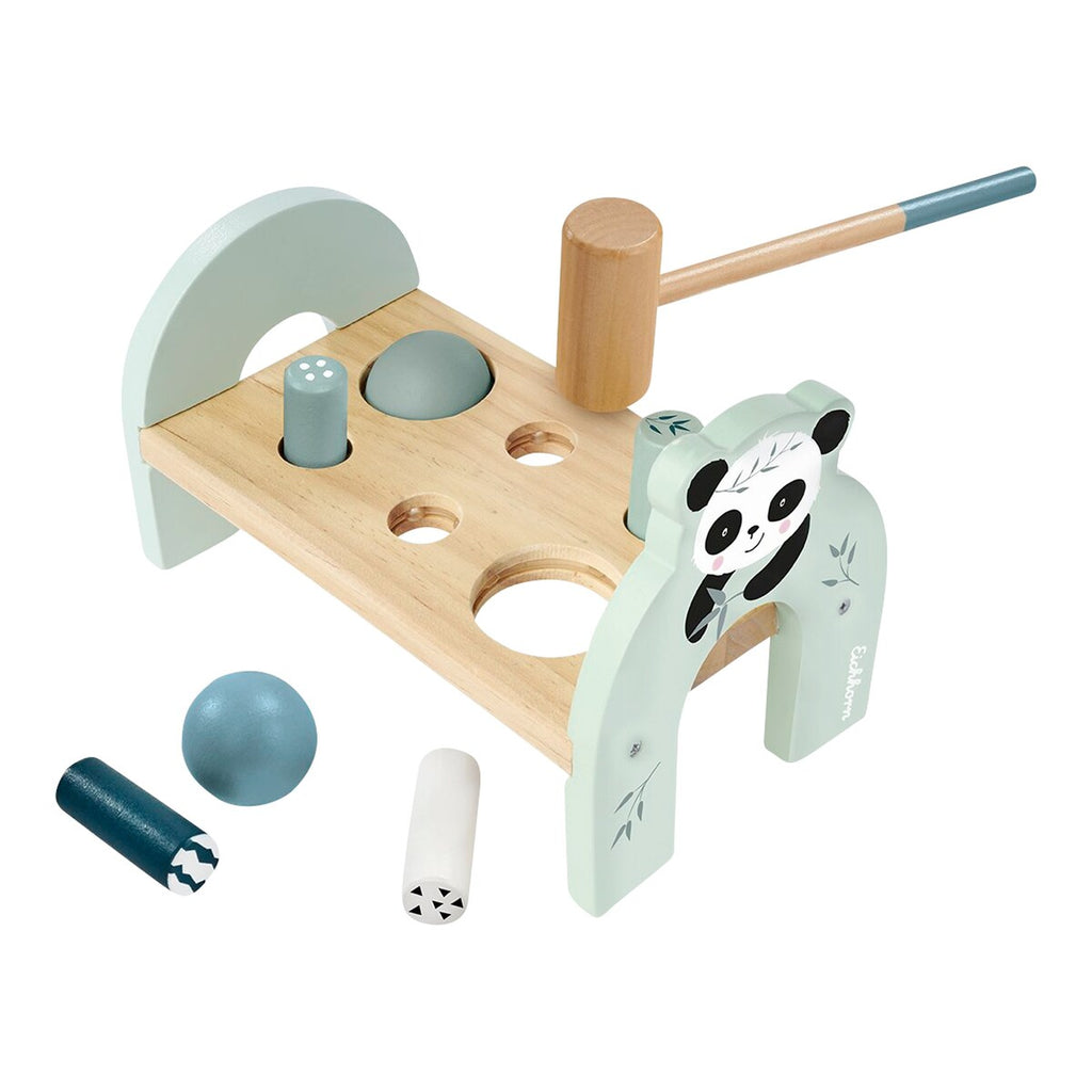 Hamrebenk i tre panda-design med hammer fra 12 mnd montert