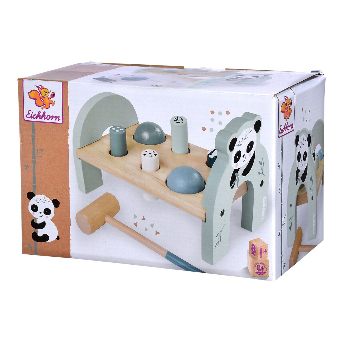 Hamrebenk i tre panda-design med hammer fra 12 mnd produktdetalj